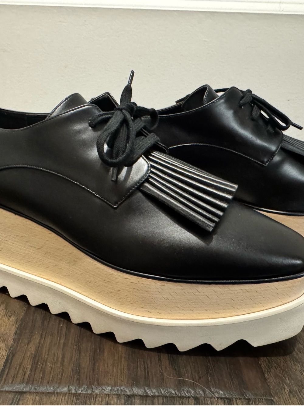 Stella McCartney Black Tassel Platform Oxfords with White Sole